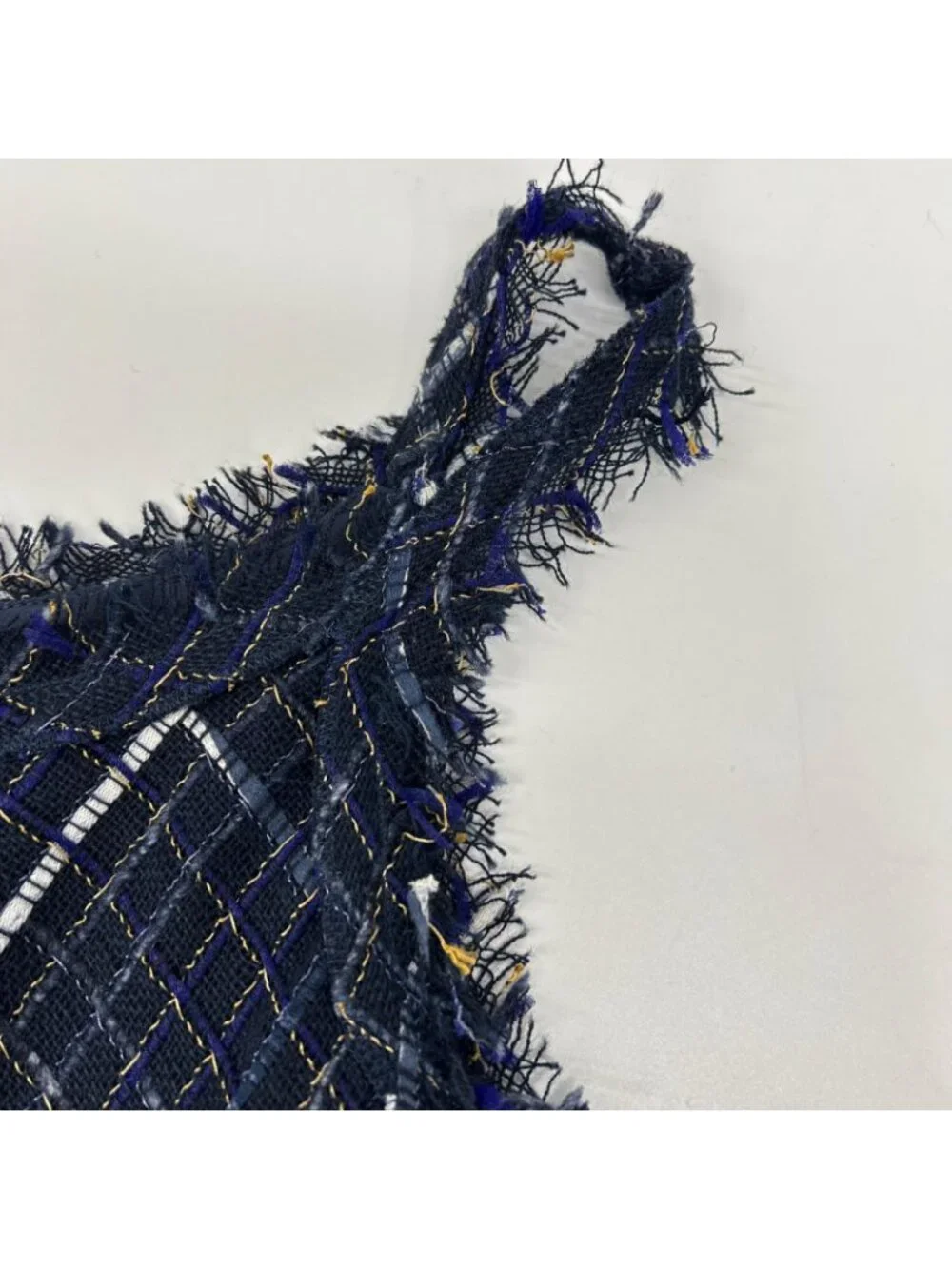 Chanel Navy Check Tweed Cami Dress 34